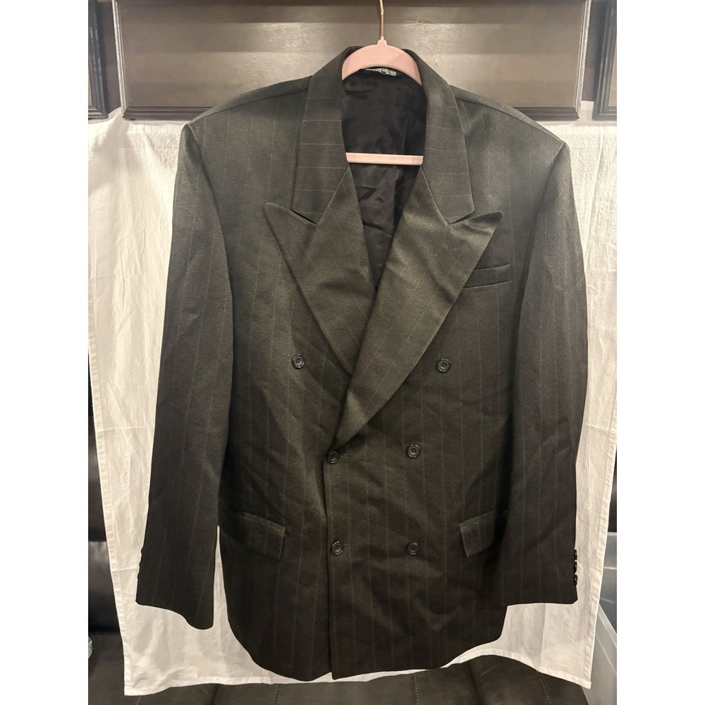 Falcone Men's 42R Black Pinstripe Double Breasted Suit Jacket Blazer Vintage USA